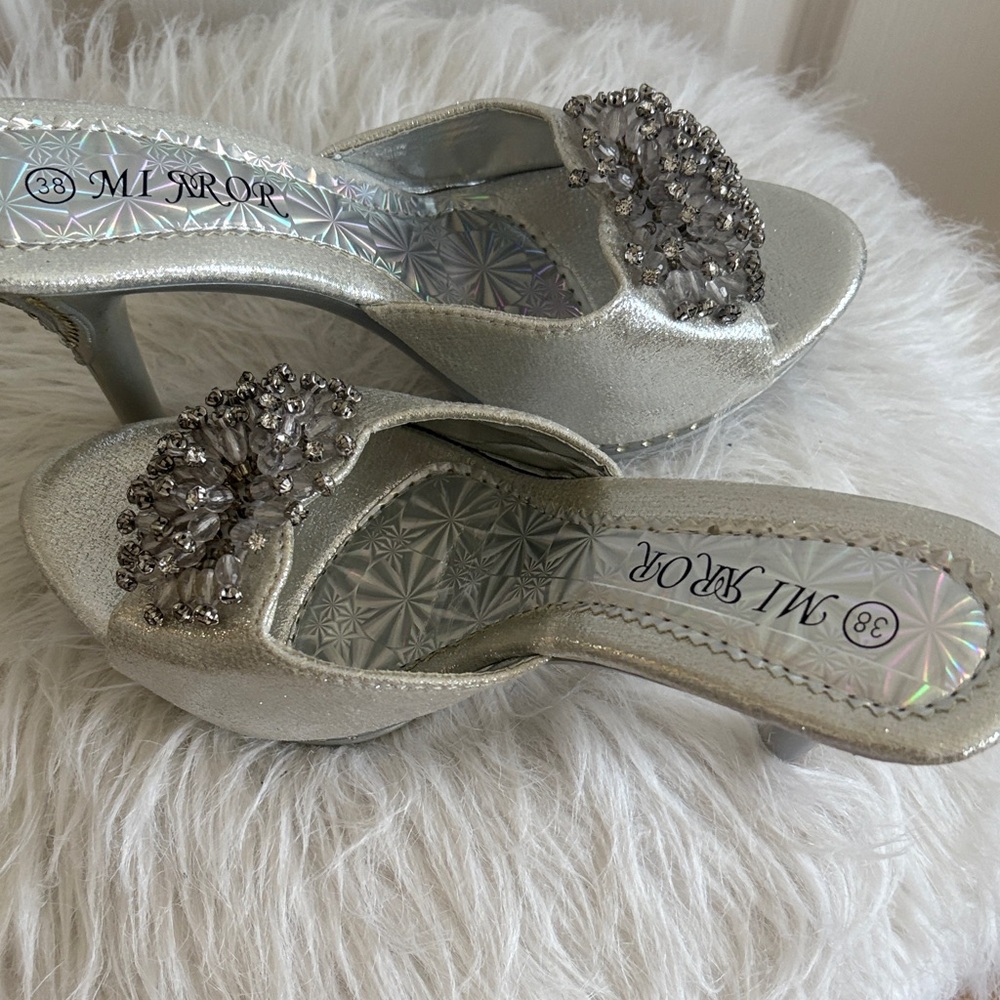 Silver Embellished Women's Heels